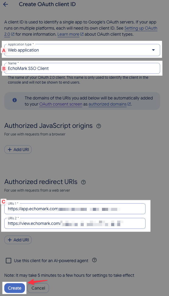 Web application OAuth client with both redirect URIs