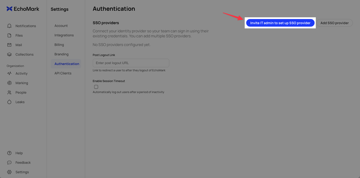 Invite IT admin to set up SSO provider