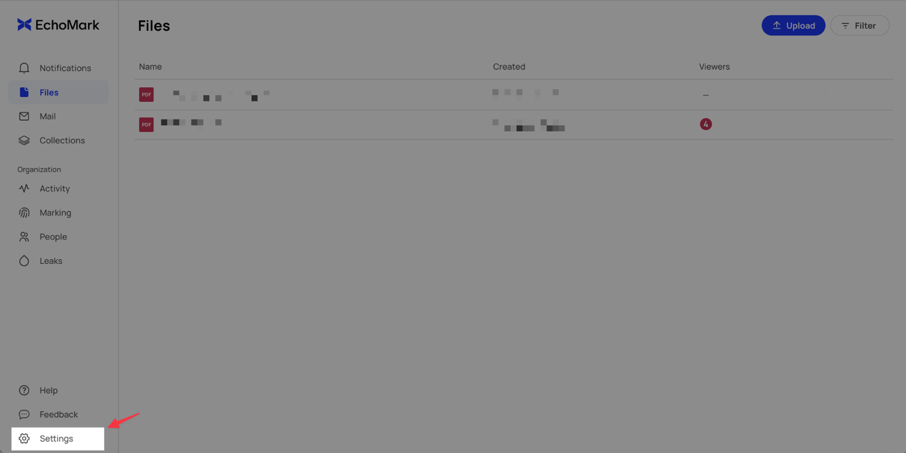 Settings in the EchoMark navigation
